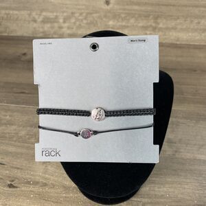 Nordstrom Rack Men's 2-Pc Charm Bracelet One Size Fits All, Black Braided